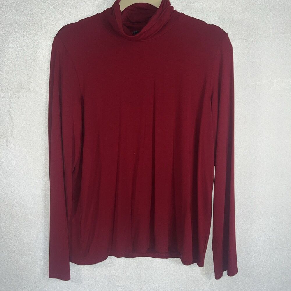 Eileen Fisher Viscose Jersey Longsleeve Turtleneck Tunic Shirt Red Large